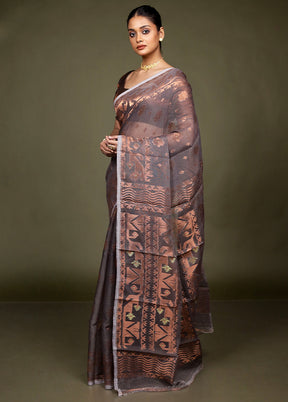 Grey Tant Jamdani Saree Without Blouse Piece