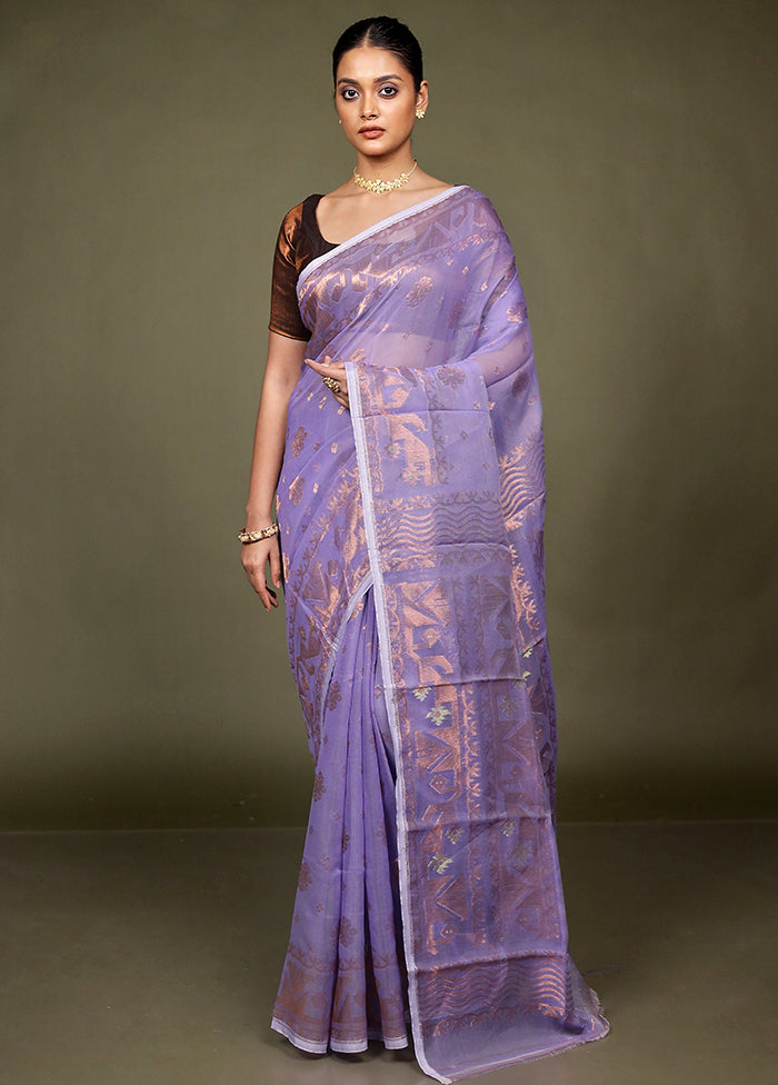 Purple Tant Jamdani Saree Without Blouse Piece