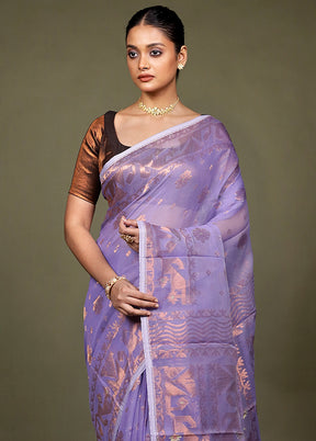 Purple Tant Jamdani Saree Without Blouse Piece