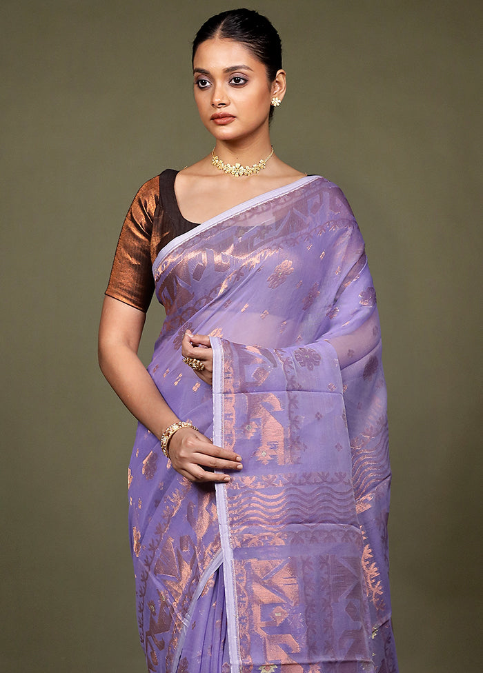 Purple Tant Jamdani Saree Without Blouse Piece