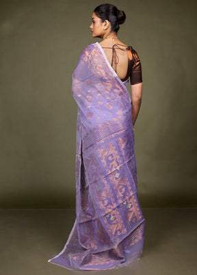 Purple Tant Jamdani Saree Without Blouse Piece