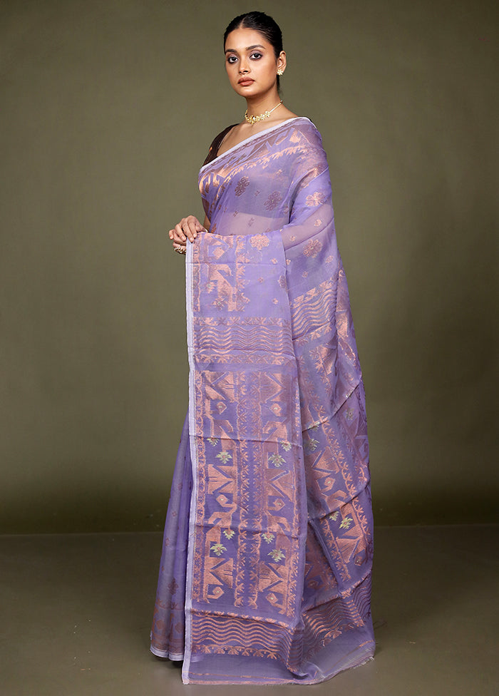 Purple Tant Jamdani Saree Without Blouse Piece