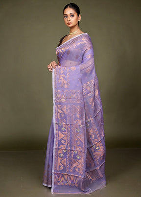 Purple Tant Jamdani Saree Without Blouse Piece