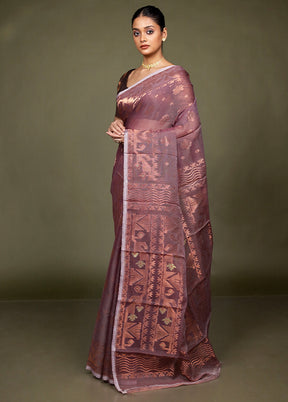 Purple Tant Jamdani Saree Without Blouse Piece
