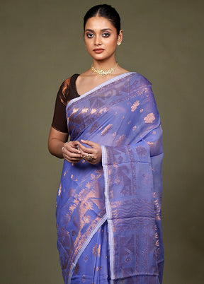 Blue Tant Jamdani Saree Without Blouse Piece
