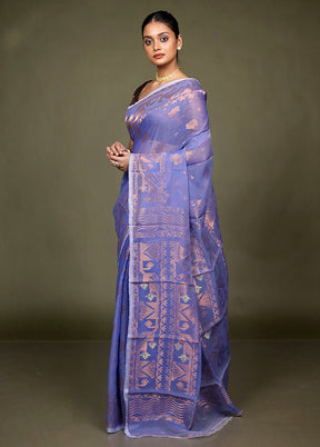 Blue Tant Jamdani Saree Without Blouse Piece