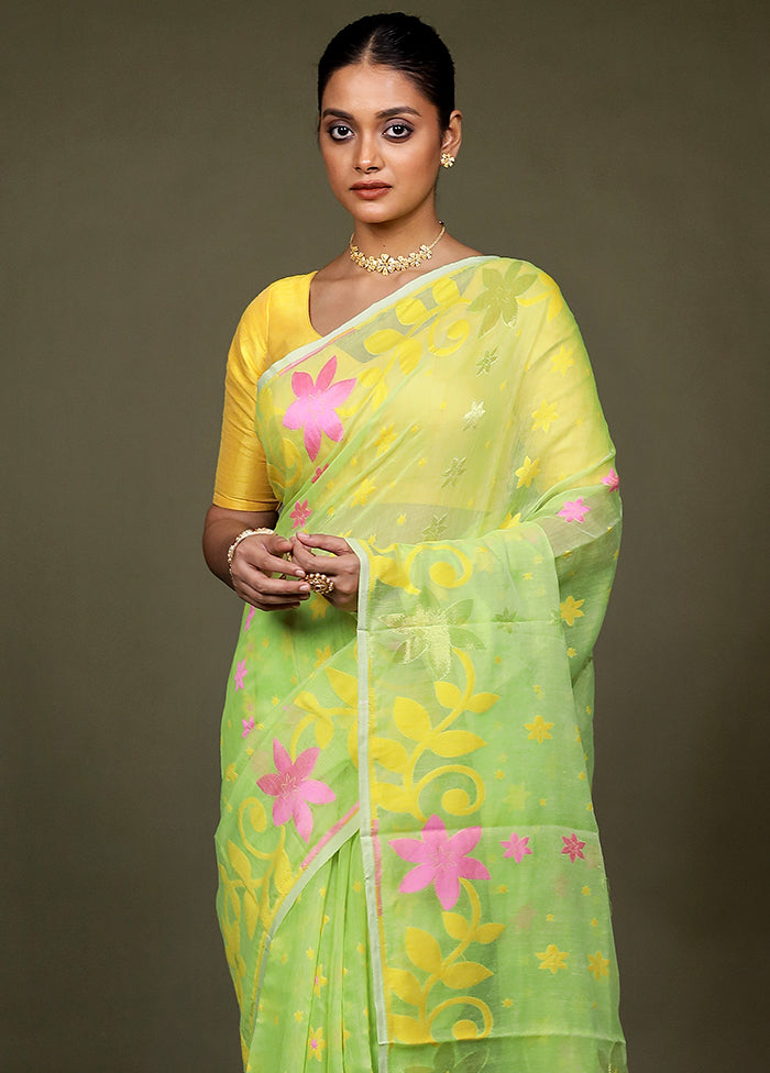 Green Jamdani Cotton Saree Without Blouse Piece