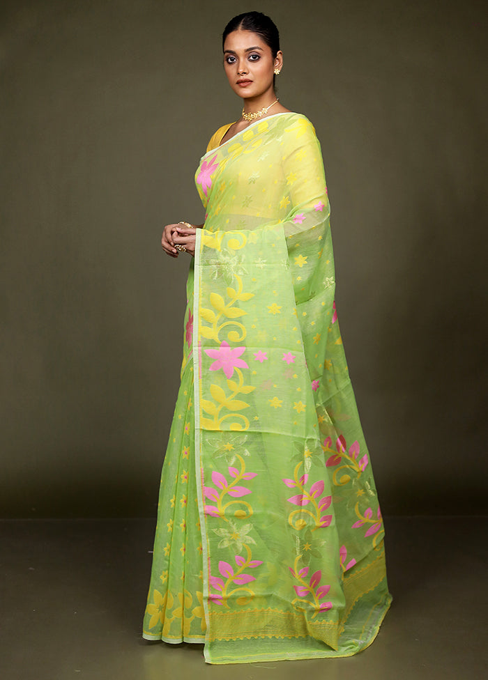 Green Jamdani Cotton Saree Without Blouse Piece
