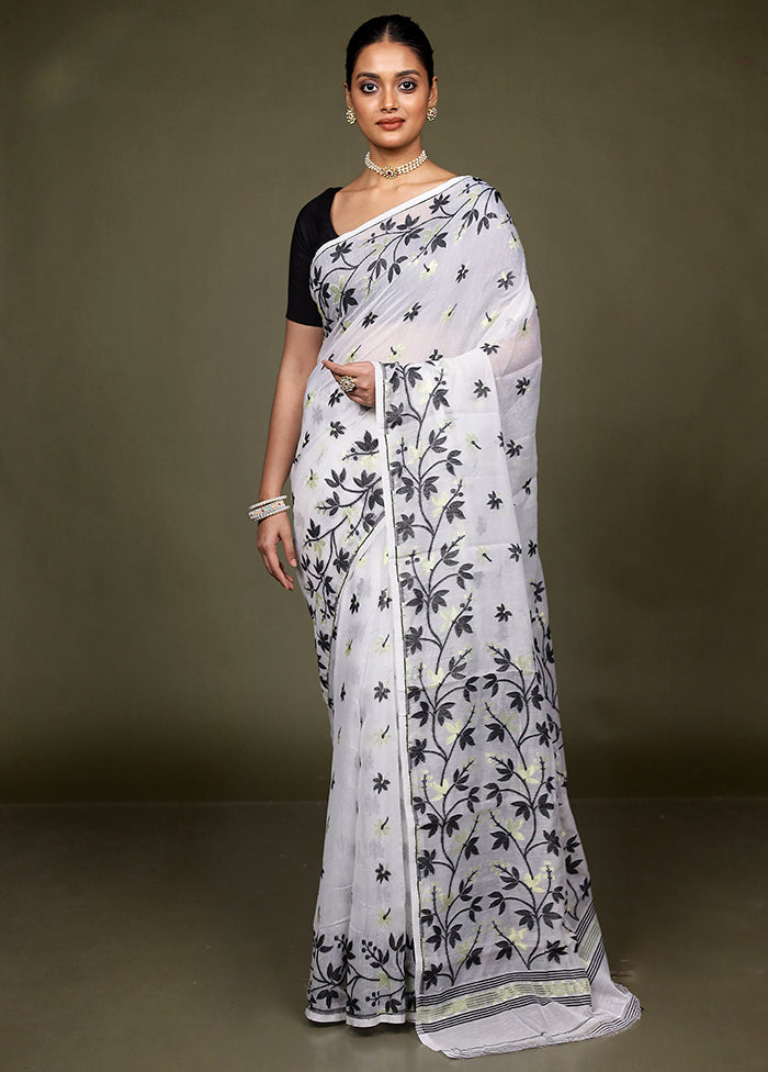 White Jamdani Cotton Saree Without Blouse Piece