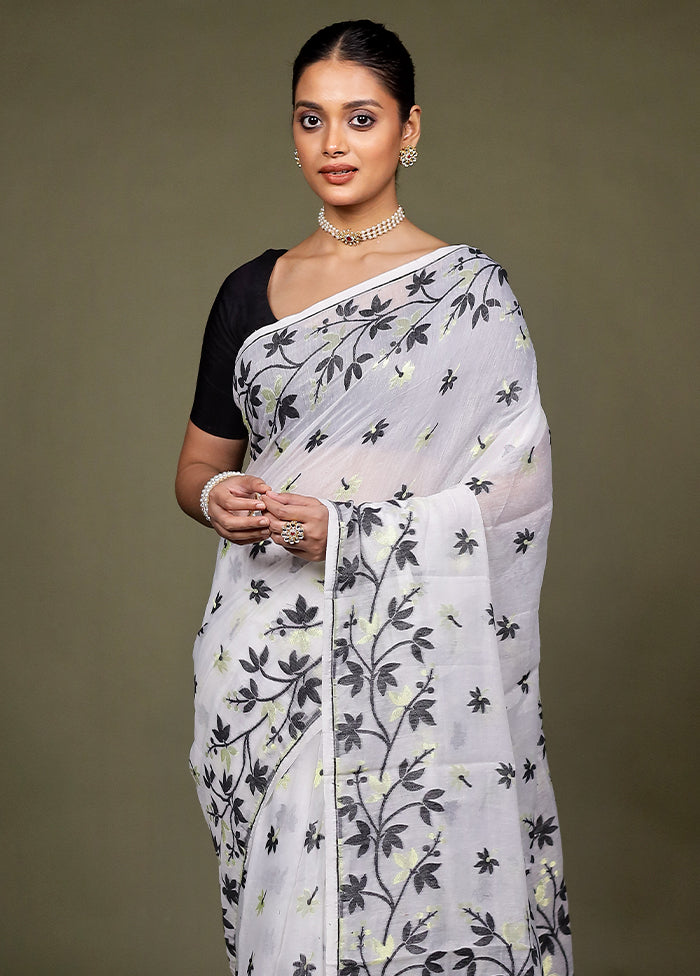 White Jamdani Cotton Saree Without Blouse Piece