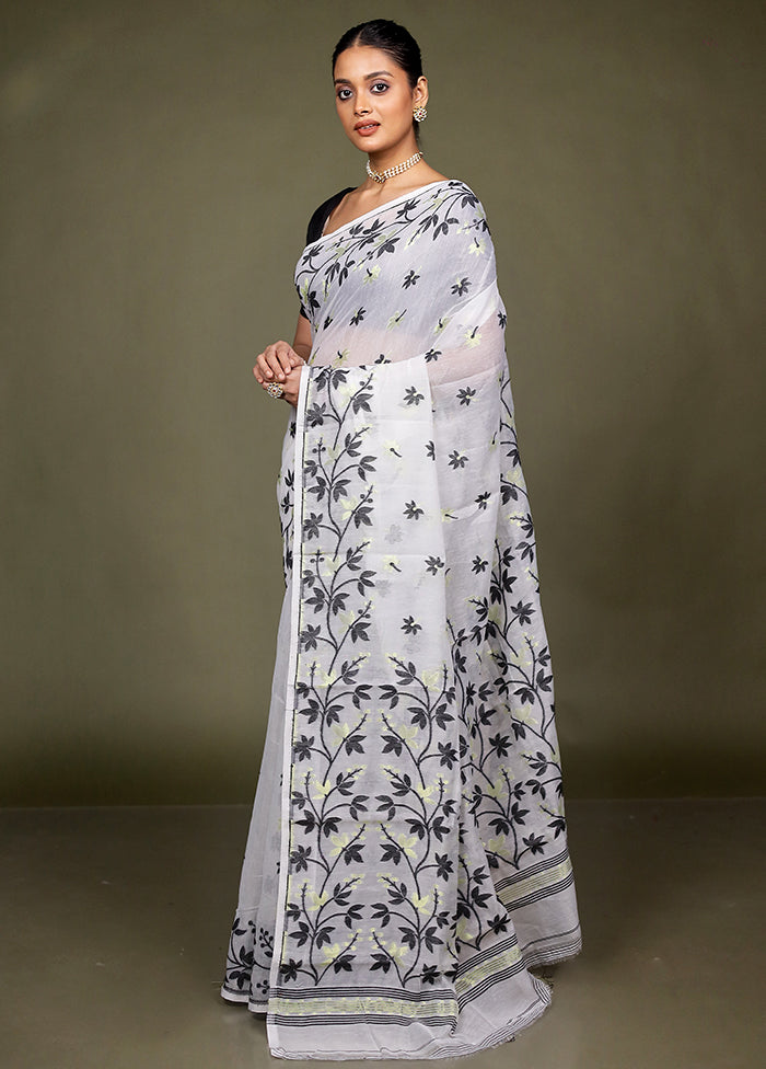 White Jamdani Cotton Saree Without Blouse Piece