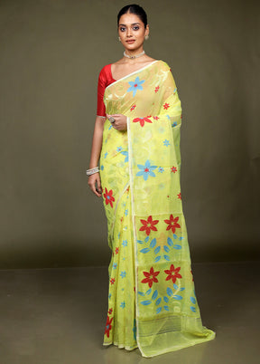 Yellow Jamdani Cotton Saree Without Blouse Piece