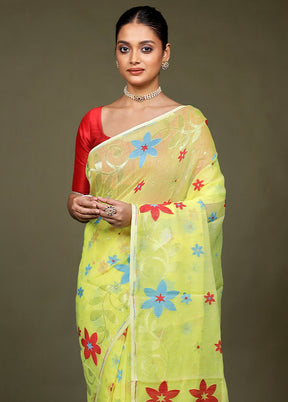 Yellow Jamdani Cotton Saree Without Blouse Piece