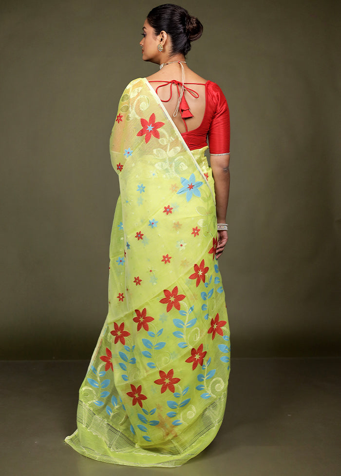 Yellow Jamdani Cotton Saree Without Blouse Piece