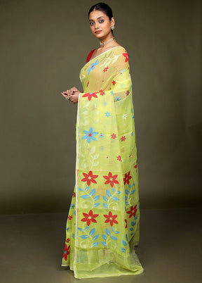 Yellow Jamdani Cotton Saree Without Blouse Piece