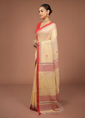 Cream Matka Silk Saree With Blouse Piece