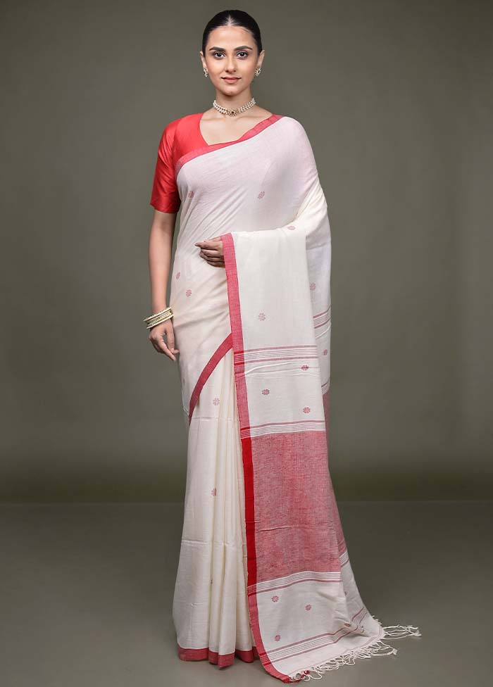 White Matka Silk Saree With Blouse Piece