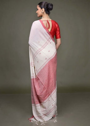 White Matka Silk Saree With Blouse Piece
