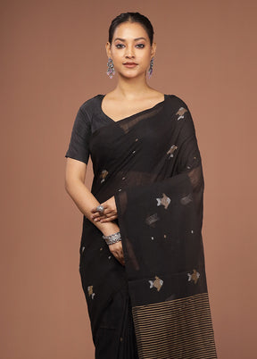 Black Matka Silk Saree With Blouse Piece