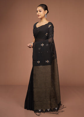 Black Matka Silk Saree With Blouse Piece