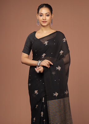 Black Matka Silk Saree With Blouse Piece