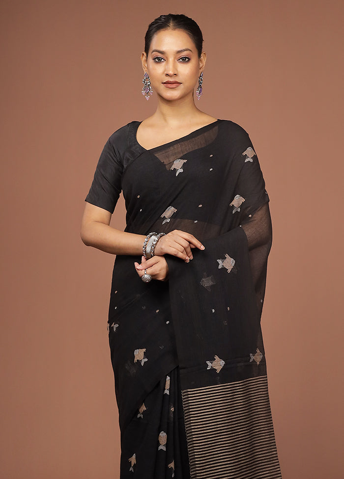 Black Matka Silk Saree With Blouse Piece