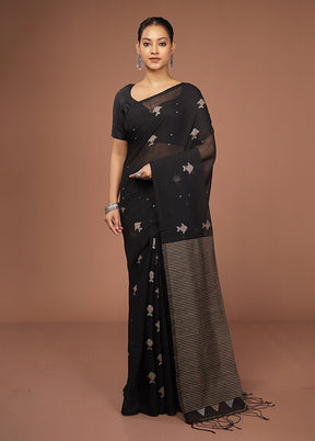 Black Matka Silk Saree With Blouse Piece