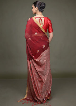 Pink Matka Silk Saree With Blouse Piece