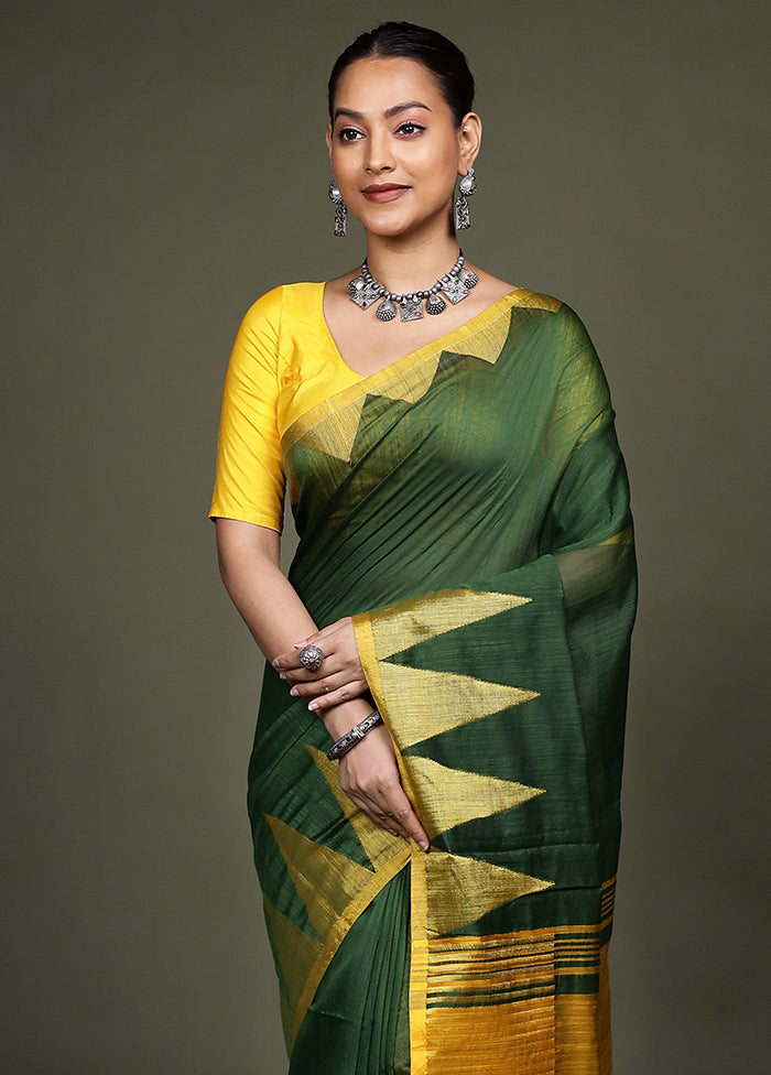 Green Matka Silk Saree With Blouse Piece
