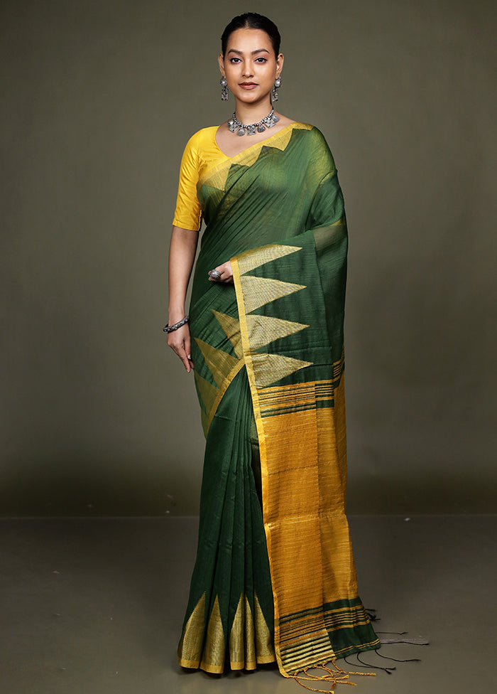 Green Matka Silk Saree With Blouse Piece
