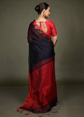 Black Matka Silk Saree With Blouse Piece