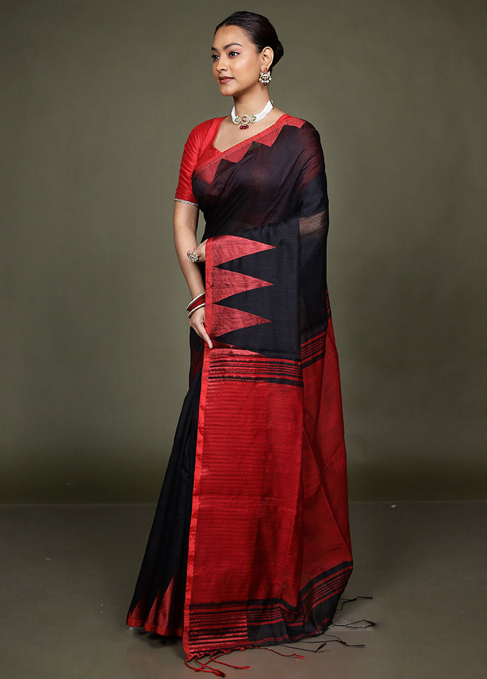 Black Matka Silk Saree With Blouse Piece