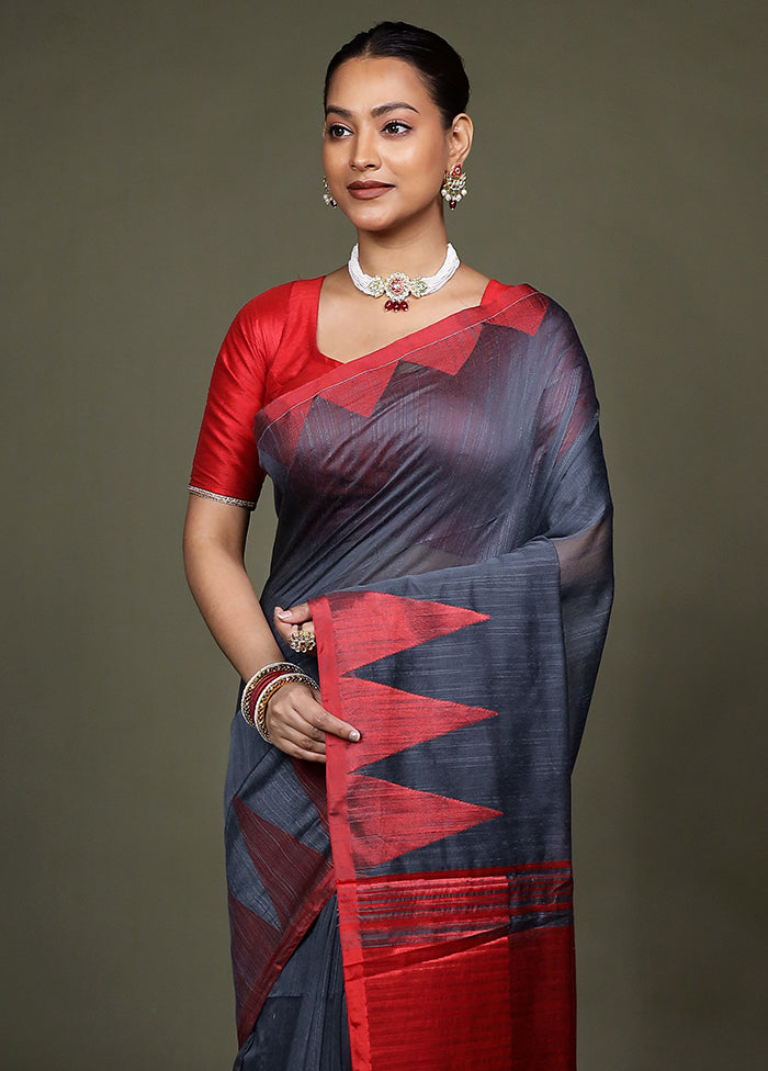 Grey Matka Silk Saree With Blouse Piece