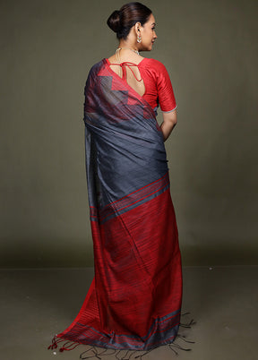 Grey Matka Silk Saree With Blouse Piece