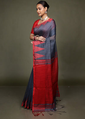 Grey Matka Silk Saree With Blouse Piece