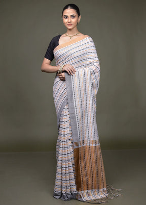 White Matka Silk Saree With Blouse Piece
