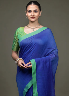 Blue Matka Silk Saree With Blouse Piece