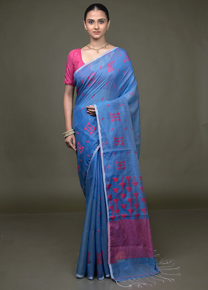 Blue Matka Silk Saree With Blouse Piece