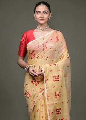 Cream Matka Silk Saree With Blouse Piece