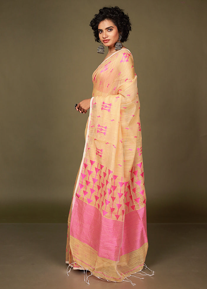 Cream Matka Silk Saree Without Blouse Piece