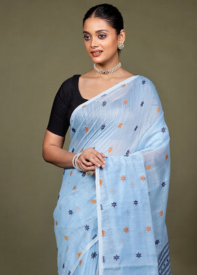 Blue Matka Silk Saree With Blouse Piece