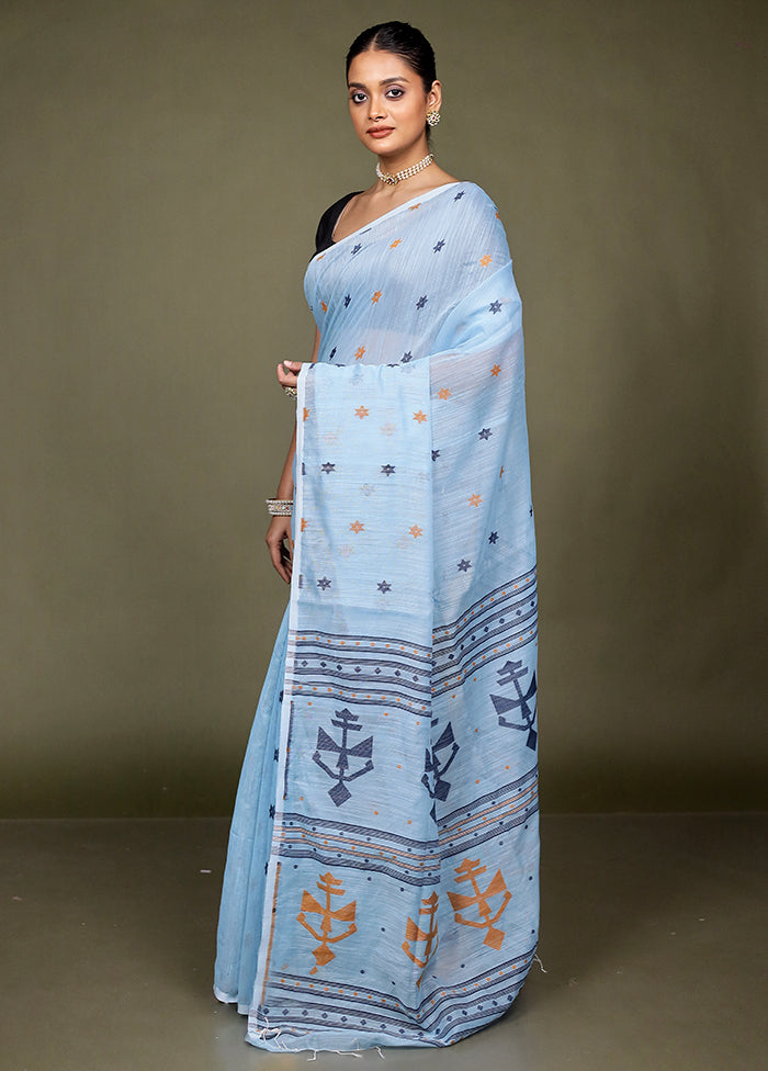 Blue Matka Silk Saree With Blouse Piece