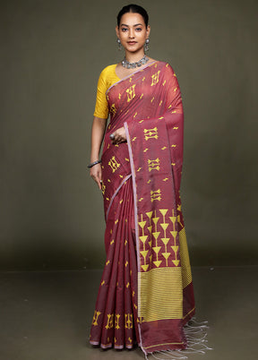 Maroon Matka Silk Saree With Blouse Piece