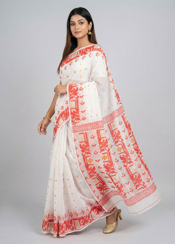White Matka Silk Saree With Blouse Piece