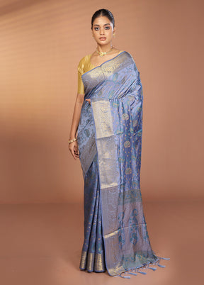 Blue Dupion Silk Saree With Blouse Piece