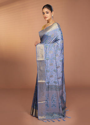 Blue Dupion Silk Saree With Blouse Piece