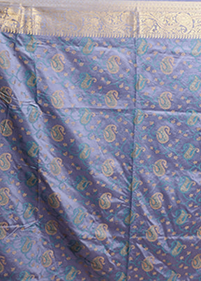 Blue Dupion Silk Saree With Blouse Piece