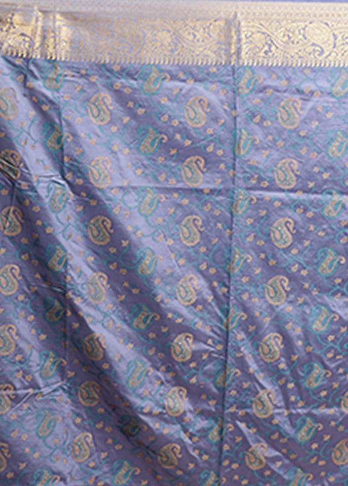 Blue Dupion Silk Saree With Blouse Piece