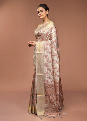 Cream Dupion Silk Saree With Blouse Piece
