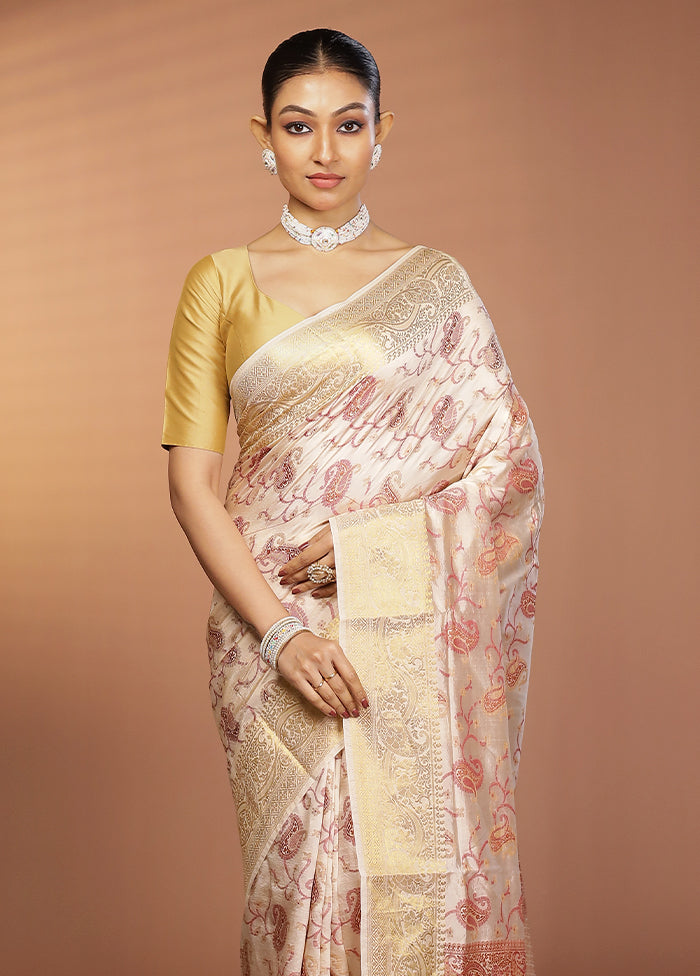 Cream Dupion Silk Saree With Blouse Piece